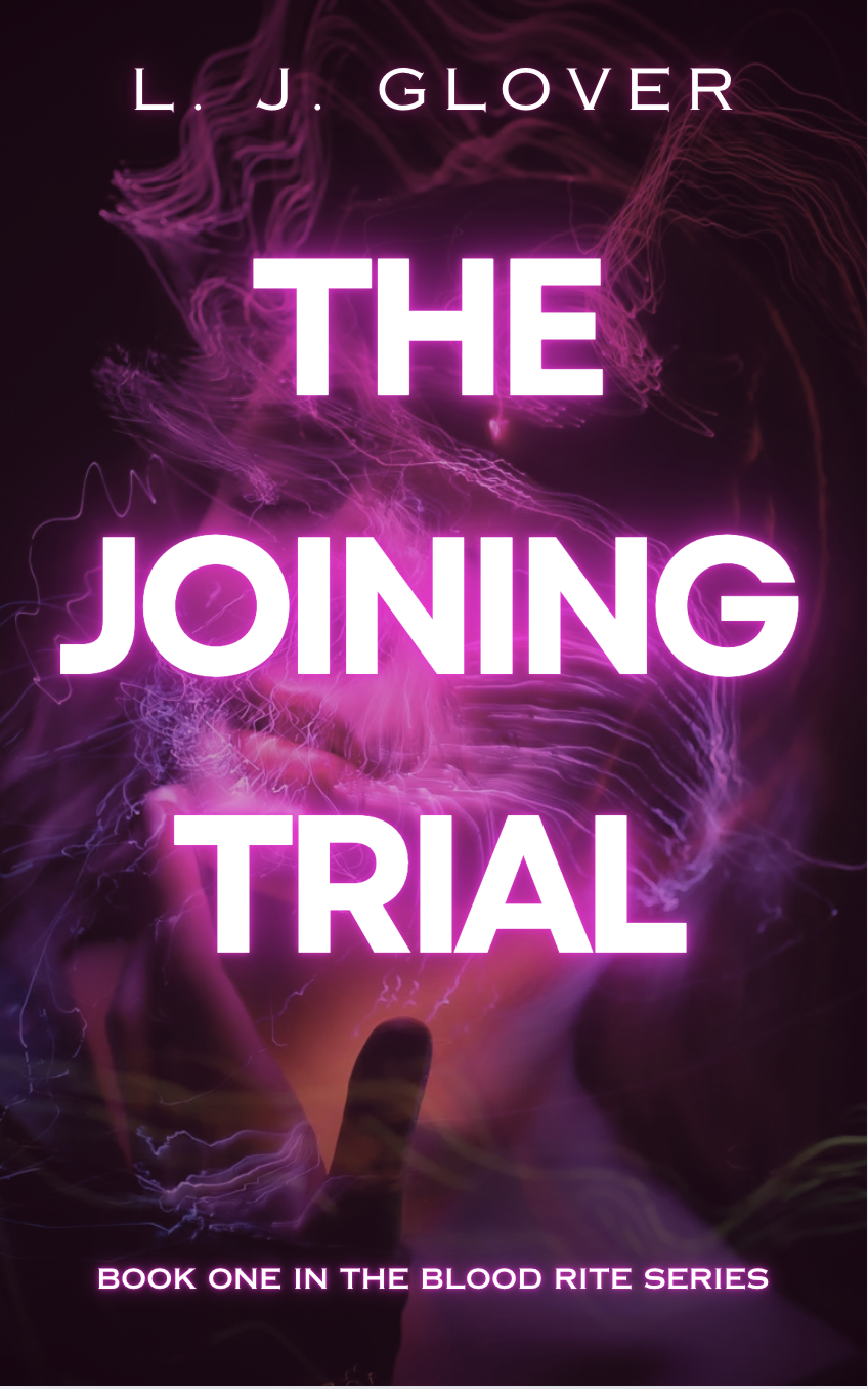 The Joining Trial book cover — Blood Rite Book One by L. J. Glover, purple and magenta smoke on black